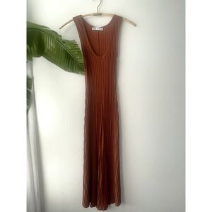 Zara Women's Pleated Shift Midi Dress Sleeveless in Cinnamon Terracotta - Size S